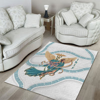 Iris Goddess Area Rug Winged Iris Caduceus Staff Rainbow Ribbon Greek Key
