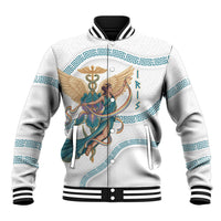 Iris Goddess Baseball Jacket Winged Iris Caduceus Staff Rainbow Ribbon Greek Key