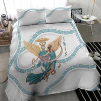Iris Goddess Bedding Set Winged Iris Caduceus Staff Rainbow Ribbon Greek Key