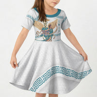 Iris Goddess Kid Short Sleeve Dress Winged Iris Caduceus Staff Rainbow Ribbon Greek Key