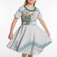 Iris Goddess Kid Short Sleeve Dress Winged Iris Caduceus Staff Rainbow Ribbon Greek Key