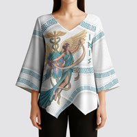 Iris Goddess Kimono Sleeve Blouse Winged Iris Caduceus Staff Rainbow Ribbon Greek Key