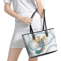Iris Goddess Leather Tote Bag Winged Iris Caduceus Staff Rainbow Ribbon Greek Key