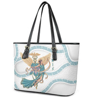 Iris Goddess Leather Tote Bag Winged Iris Caduceus Staff Rainbow Ribbon Greek Key