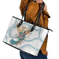 Iris Goddess Leather Tote Bag Winged Iris Caduceus Staff Rainbow Ribbon Greek Key