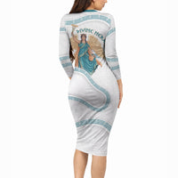 Iris Goddess Long Sleeve Bodycon Dress Winged Iris Caduceus Staff Rainbow Ribbon Greek Key