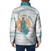 Iris Goddess Padded Jacket Winged Iris Caduceus Staff Rainbow Ribbon Greek Key