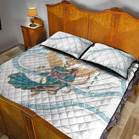 Iris Goddess Quilt Bed Set Winged Iris Caduceus Staff Rainbow Ribbon Greek Key