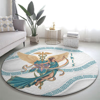 Iris Goddess Round Carpet Winged Iris Caduceus Staff Rainbow Ribbon Greek Key