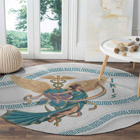 Iris Goddess Round Carpet Winged Iris Caduceus Staff Rainbow Ribbon Greek Key