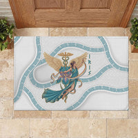 Iris Goddess Rubber Doormat Winged Iris Caduceus Staff Rainbow Ribbon Greek Key