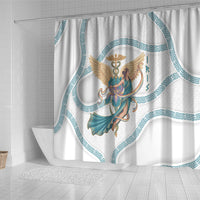 Iris Goddess Shower Curtain Winged Iris Caduceus Staff Rainbow Ribbon Greek Key