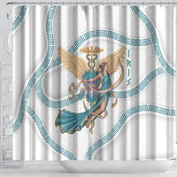 Iris Goddess Shower Curtain Winged Iris Caduceus Staff Rainbow Ribbon Greek Key
