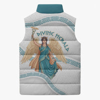 Iris Goddess Sleeveless Puffer Jacket Winged Iris Caduceus Staff Rainbow Ribbon Greek Key