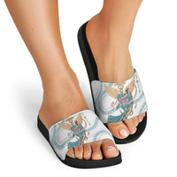 Iris Goddess Slide Sandals Winged Iris Caduceus Staff Rainbow Ribbon Greek Key