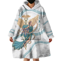 Iris Goddess Wearable Blanket Hoodie Winged Iris Caduceus Staff Rainbow Ribbon Greek Key