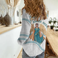 Iris Goddess Women Casual Shirt Winged Iris Caduceus Staff Rainbow Ribbon Greek Key