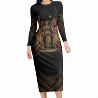 Hecate Triple Goddess Long Sleeve Bodycon Dress Greek Hecate Flaming Torches Key Snake And Hounds