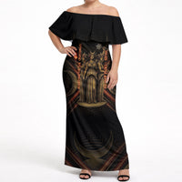 Hecate Triple Goddess Off Shoulder Maxi Dress Greek Hecate Flaming Torches Key Snake And Hounds