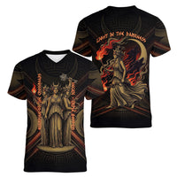 Hecate Triple Goddess Women V-Neck T-Shirt Greek Hecate Flaming Torches Key Snake And Hounds