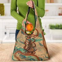 Hecate Goddess Of Witchcraft Grocery Bag Hecate Flaming Torch Serpent And Strophalos Wheel Greek