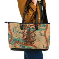 Hecate Goddess Of Witchcraft Leather Tote Bag Hecate Flaming Torch Serpent And Strophalos Wheel Greek