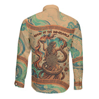Hecate Goddess Of Witchcraft Long Sleeve Button Shirt Hecate Flaming Torch Serpent And Strophalos Wheel Greek