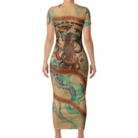 Hecate Goddess Of Witchcraft Short Sleeve Bodycon Dress Hecate Flaming Torch Serpent And Strophalos Wheel Greek
