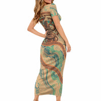 Hecate Goddess Of Witchcraft Short Sleeve Bodycon Dress Hecate Flaming Torch Serpent And Strophalos Wheel Greek