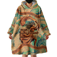 Hecate Goddess Of Witchcraft Wearable Blanket Hoodie Hecate Flaming Torch Serpent And Strophalos Wheel Greek