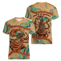 Hecate Goddess Of Witchcraft Women V-Neck T-Shirt Hecate Flaming Torch Serpent And Strophalos Wheel Greek