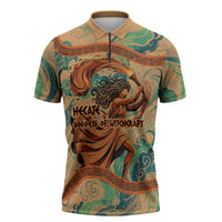 Hecate Goddess Of Witchcraft Zipper Polo Shirt Hecate Flaming Torch Serpent And Strophalos Wheel Greek