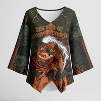 Mount Olympus Kimono Sleeve Blouse Greek Prometheus Torch Flame Lightning Mountain Constellations