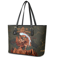 Mount Olympus Leather Tote Bag Greek Prometheus Torch Flame Lightning Mountain Constellations