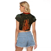 Mount Olympus Raglan Cropped T Shirt Greek Prometheus Torch Flame Lightning Mountain Constellations