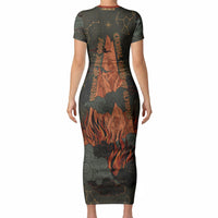 Mount Olympus Short Sleeve Bodycon Dress Greek Prometheus Torch Flame Lightning Mountain Constellations