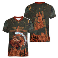 Mount Olympus Women V-Neck T-Shirt Greek Prometheus Torch Flame Lightning Mountain Constellations