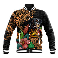 Polynesian Rottweiler Baseball Jacket Polynesian Pattern And Rottweiler - Wonder Print Shop