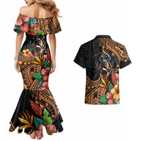 Polynesian Rottweiler Couples Matching Mermaid Dress and Hawaiian Shirt Polynesian Pattern And Rottweiler - Wonder Print Shop