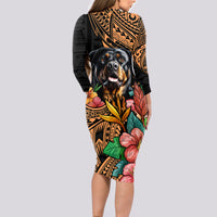 Polynesian Rottweiler Long Sleeve Bodycon Dress Polynesian Pattern And Rottweiler - Wonder Print Shop