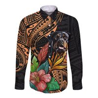 Polynesian Rottweiler Long Sleeve Button Shirt Polynesian Pattern And Rottweiler - Wonder Print Shop