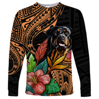 Polynesian Rottweiler Long Sleeve Shirt Polynesian Pattern And Rottweiler - Wonder Print Shop