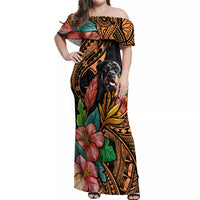 Polynesian Rottweiler Off Shoulder Maxi Dress Polynesian Pattern And Rottweiler - Wonder Print Shop