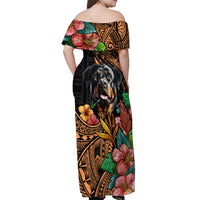 Polynesian Rottweiler Off Shoulder Maxi Dress Polynesian Pattern And Rottweiler - Wonder Print Shop