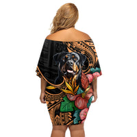 Polynesian Rottweiler Off Shoulder Short Dress Polynesian Pattern And Rottweiler - Wonder Print Shop