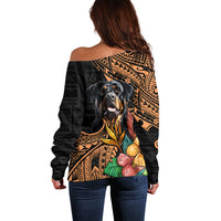 Polynesian Rottweiler Off Shoulder Sweater Polynesian Pattern And Rottweiler - Wonder Print Shop