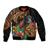 Polynesian Rottweiler Sleeve Zip Bomber Jacket Polynesian Pattern And Rottweiler - Wonder Print Shop