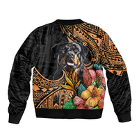 Polynesian Rottweiler Sleeve Zip Bomber Jacket Polynesian Pattern And Rottweiler - Wonder Print Shop
