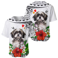 Polynesian Shih Tzu Baseball Jersey Polynesian Pattern And Shih Tzu - Wonder Print Shop
