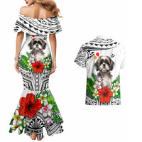 Polynesian Shih Tzu Couples Matching Mermaid Dress and Hawaiian Shirt Polynesian Pattern And Shih Tzu - Wonder Print Shop